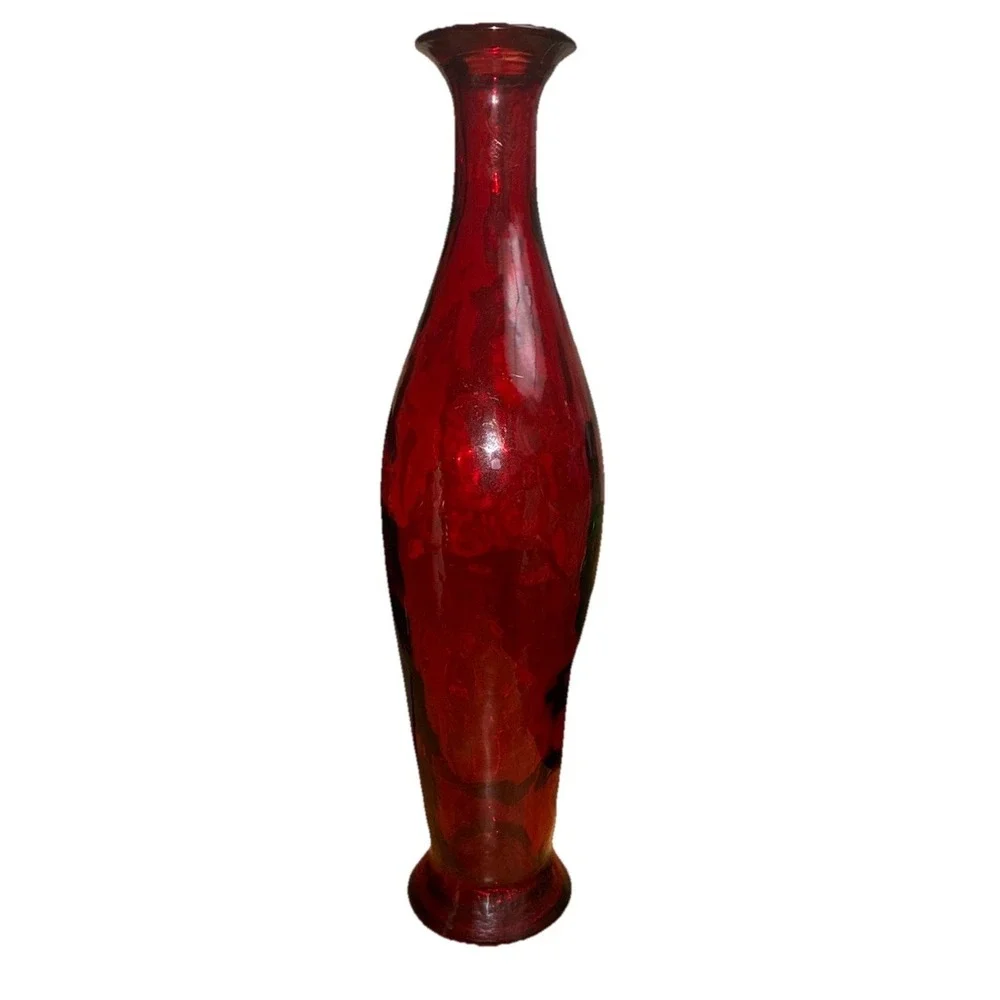 Vintage Red Art Glass Vase Decanter Molded  Bottle Melos Spain 17